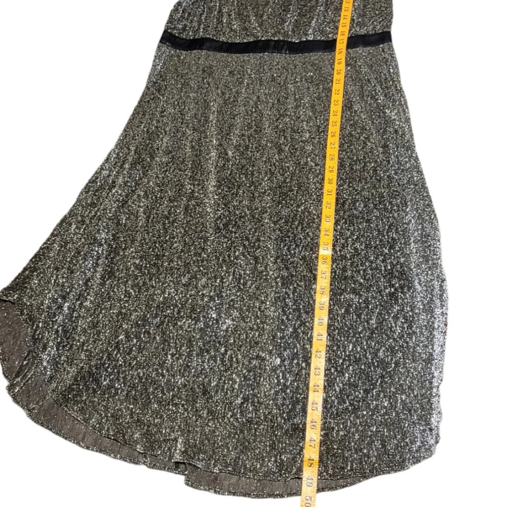 NEW Chico's Pleated Split back metallic gold tone shimmer Midi Dress - Picture 9 of 12